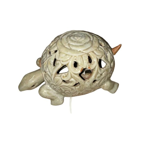 Vintage Decorative Turtle Lamp Glazed Ceramic with Perforations Swivel Head - Picture 4 of 11